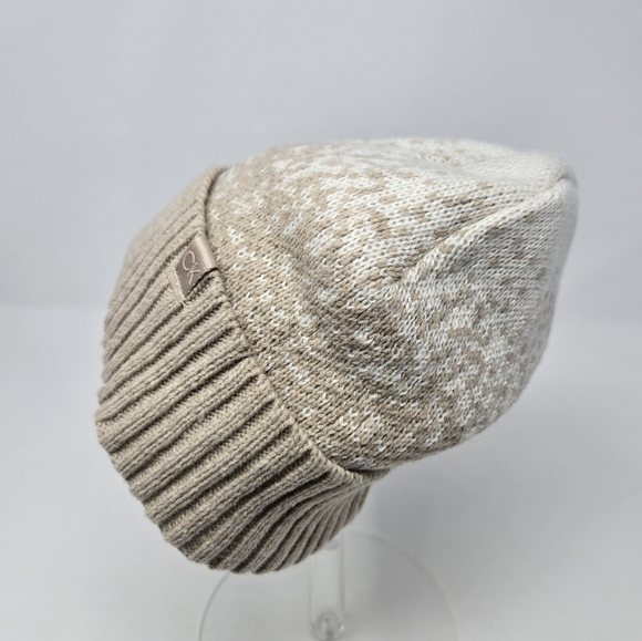 CALVIN KLEIN TAN & CREAM FLEECE LINED BEANIE HAT ACCESSORY FOLDED BRIM WOMEN OS - Picture 5 of 12
